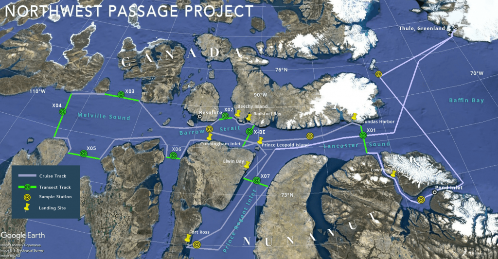 Expedition map of Northwest Passage Project route and destinations