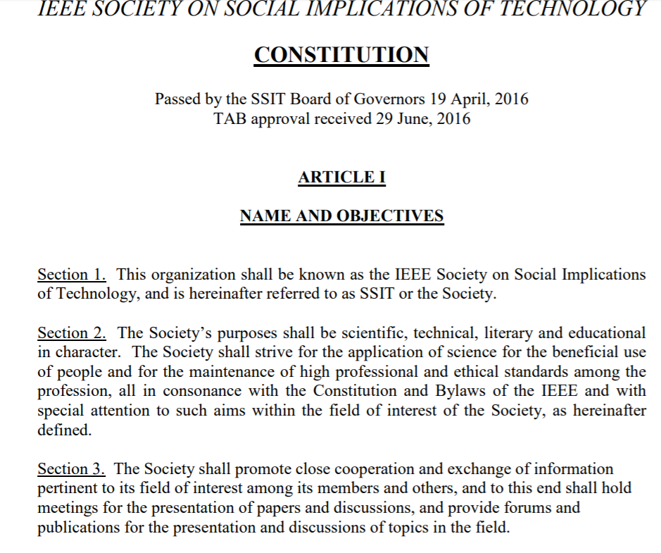 First Page of SSIT Governance Documents