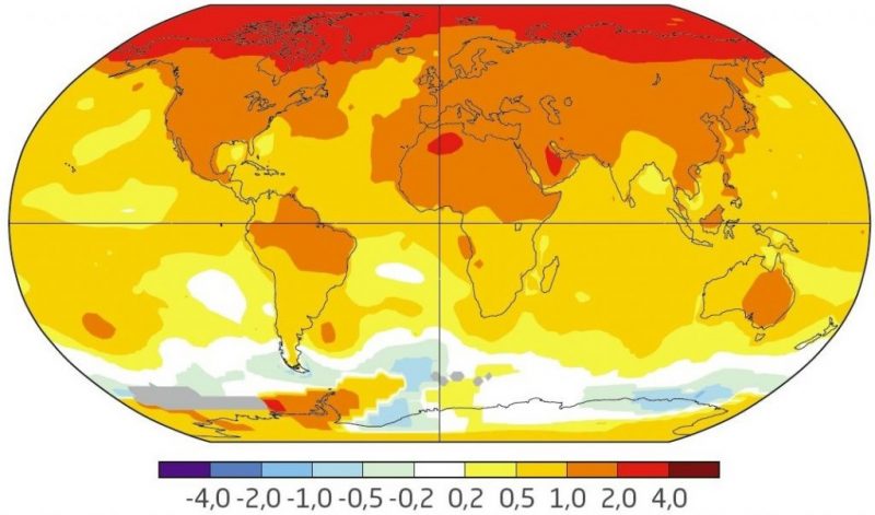 Map of near surface temperature changes 1970-2017