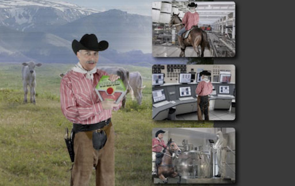 cowboy promoting cultured meat.